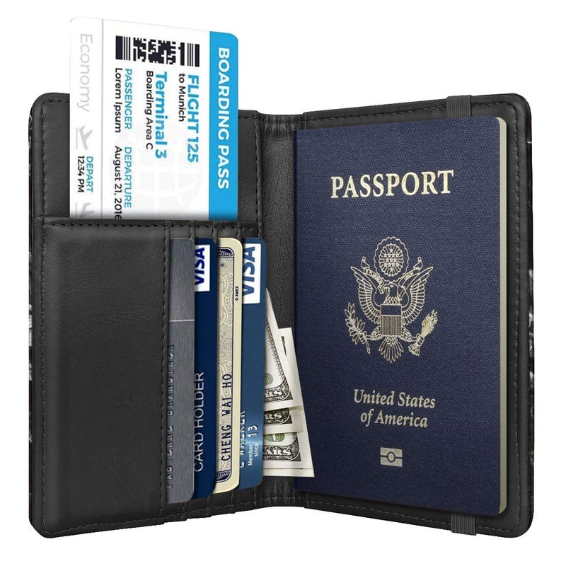 Coco Rossi Passport Holder Cover,Traveling Passport Case Cute Marble Passport Wallet for Women,Black Marble - Image 3